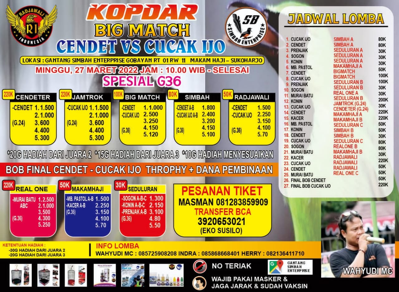 Brosur Kopdar Big Match Cendet VS Cucak Hijau Sukoharjo