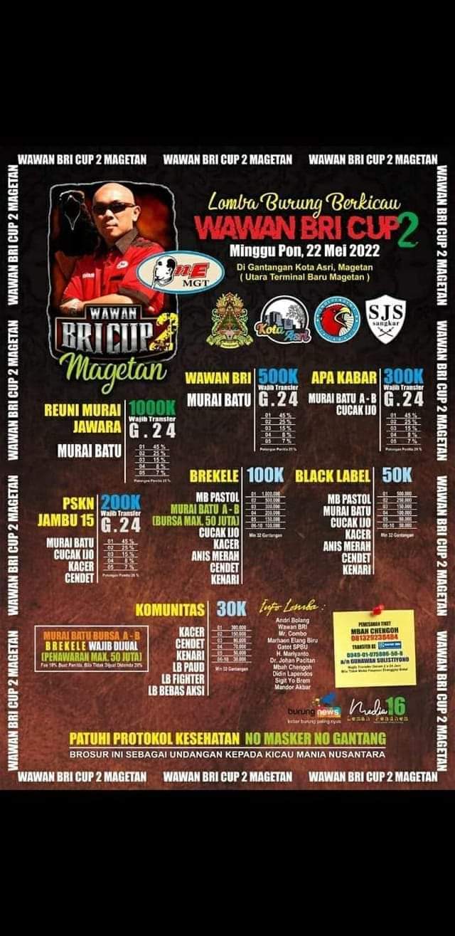Brosur & Jadwal lomba Wawan BRI Cup 2 Magetan (18/05/2022)