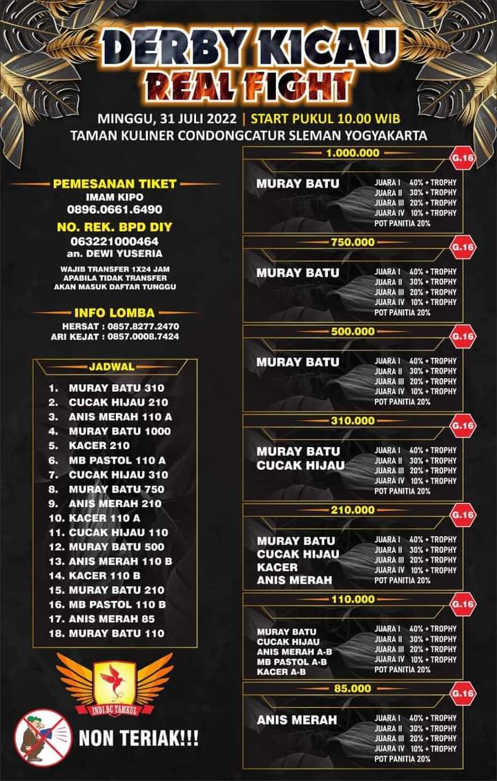 Brosur Derby Kicau Real Fight Yogyakarta (18/06/2022)