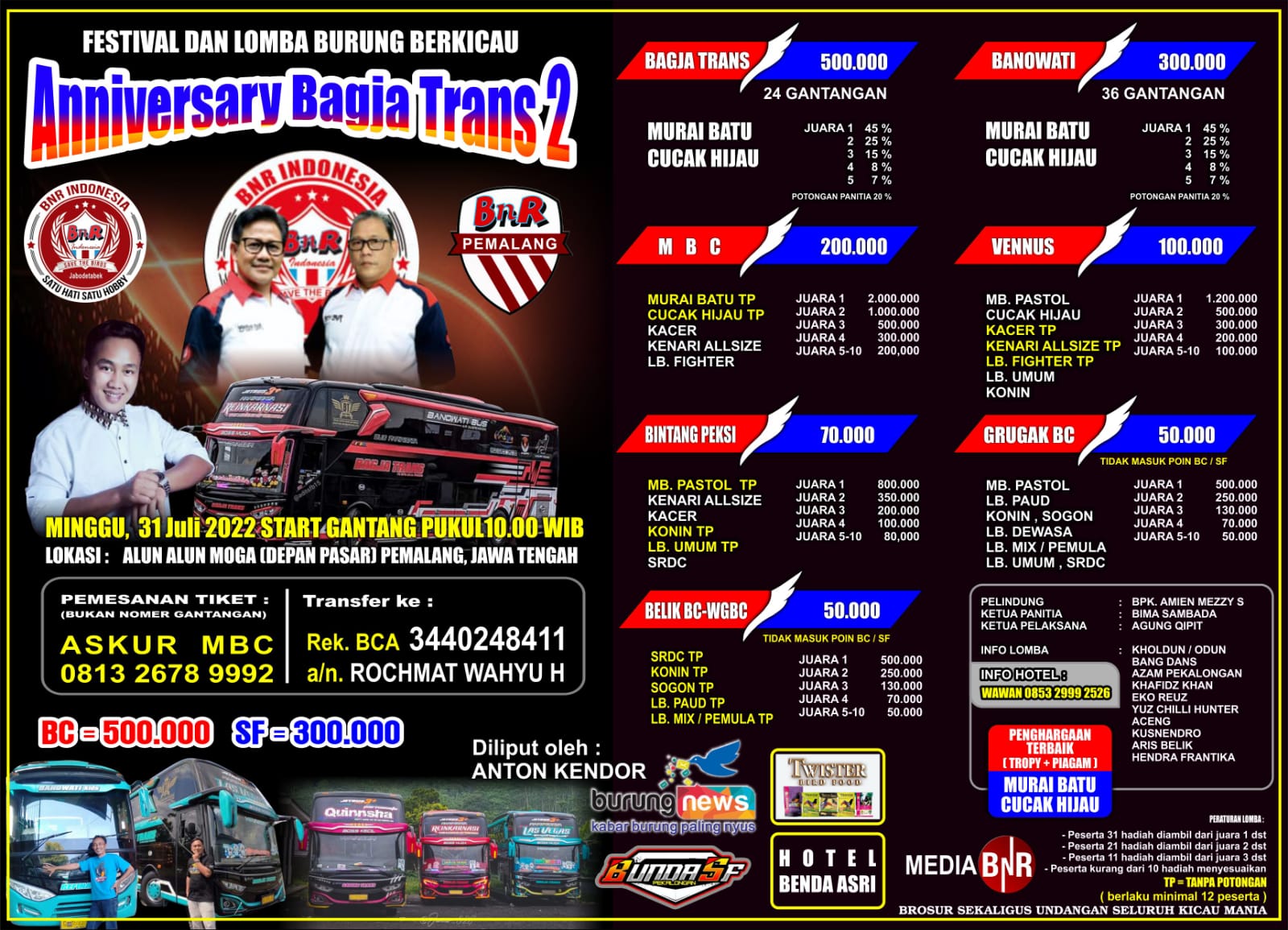 Brosur Anniversary Bagja Trans 2 Pemalang Jawa Tengah (19/07/2022)