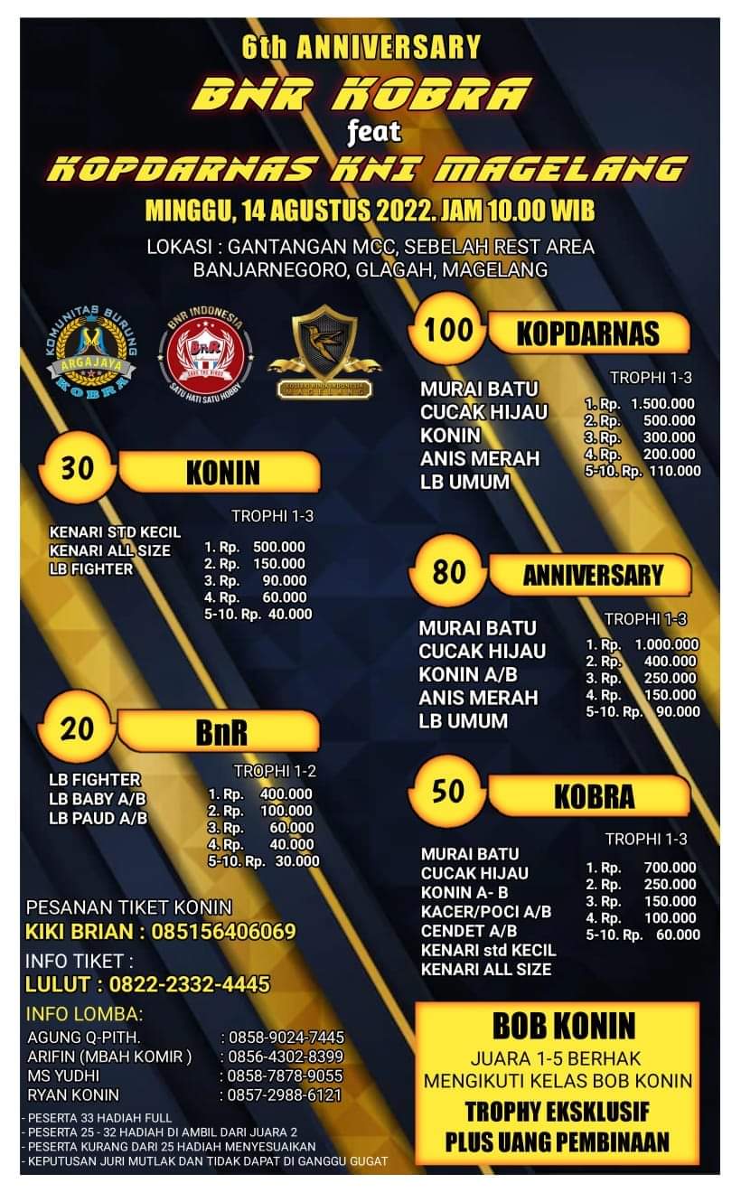 Brosur 6th Anniversary BnR Kobra Feat Kopdarnas KNI Magelang (23/07/2022)