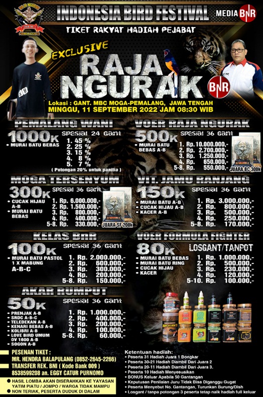 Brosur Indonesia Bird Festival Exclusive Raja Ngurak Pemalang Jateng (30/08/2022)